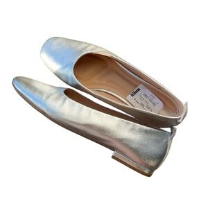 Franco Sarto square toe genuine leather silver flats